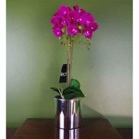 52cm Dark Pink & Silver Artificial Orchid in Decorative Plastic Pot