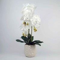 60cm White Artificial Orchid in Ceramic Bubble Planter - Home Decor