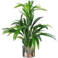 Artificial Plant Bamboo Silver Metal Planter 65Cm Realistic Leaf Design Botanik