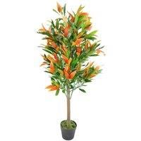 130cm Artificial Red & Green Ficus Tree in Black Plastic Pot, Home Decor