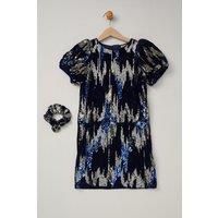 Miss Girl's Sequin Shift Dress & Matching Scrunchie Outfit Set in Pink | Size: 8-9 Years