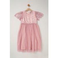 Miss Girl's Cluster Sequin Waterfall Dress in Dusty Pink | Size: 8-9 Years