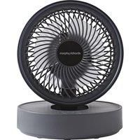 Morphy Richards Airflex Portable Oscillating Fan, Rechargeable USB up to 17 hours, Foldable, 3 Speeds, Touch Panel, Variable Tilt, Low Noise, Wall mount, Bedroom, Office, Home, Cool Grey, 820001