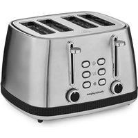 Morphy Richards Mexborough 4 Slice Toaster, Stainless Steel, Independent Operation, Browning Controls, Removable Crumb Tray, Anti-Jam, Defrost, Cancel, Reheat, 1860W, Black Trim, 242901
