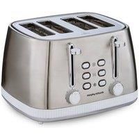 Morphy Richards Mexborough 4 Slice Toaster, Stainless Steel, Independent Operation, Browning Controls, Removable Crumb Tray, Anti-Jam, Defrost, Cancel, Reheat, 1860W, White Trim, 242903
