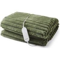 Morphy Richards EverCosy Small Luxury Striped Fleece Electric Heated Throw Green