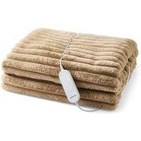 Morphy Richards Flannel Fleece & Striped Faux Fur Throw 160Cm X 130Cm Mocca