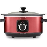 Morphy Richards Accents 3.5L Sear & Stew Slow Cooker, Shatter Resistant Non Stick Aluminium Pot, Single Pot Cooking, Compact, 3 Heat Settings, Hob Proof, Glass Lid, Easy Clean, 163W, Red, 460026