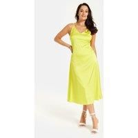Yellow Satin Midi Dress With Spaghetti Straps
