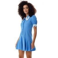 Fitted Mini Dress with Lace Details on Collar and Sleeves in Turquoise