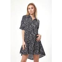 Black and White Animal Print Mini Shirt Dress