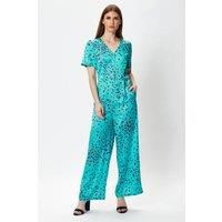 Wide Leg Jumpsuit in Blue Animal Print