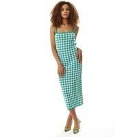 Knitted Dress in Dark Green and White Check