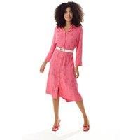 Pink Flamingo Print Midi Shirt Dress with Belt