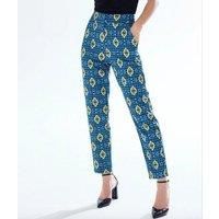 African Print Cigarette Suit Trousers in Blue, Yellow & Navy