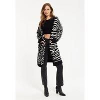Animal-Print Contrast Long Cardigan in Black&White