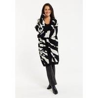 Zebra-Print Long Open Cardigan in Black&White