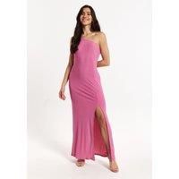 Pink One Shoulder Maxi Dress with Long Slit
