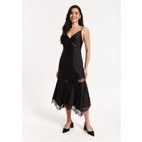 Black Satin Lace Midi Slip Dress