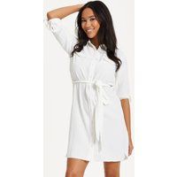 Liquorish Women's White Belted Shirt Mini Dress | Size: 16