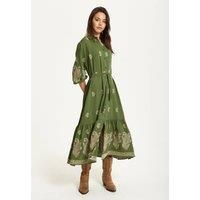 Liquorish Women's Paisley Embroidered Midi Shirt Dress in Green | Size: 8
