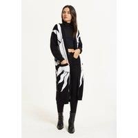 Liquorish Women's Black Sun Graphic Longline Cardigan | Size: Large