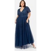Maya Deluxe Women/'s Ladies Dress for Wedding Guest Plus Size Empire High Waist Sequins Short Sleeve Evening Bridesmaid, French Navy, 10