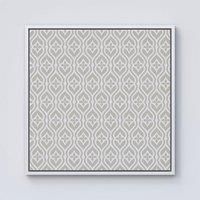 Warren Reed - Designer Abstract Ornament Pattern Framed Canvas in Off-White | Size: W16" x H16"