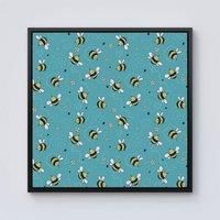 Warren Reed - Designer Hand Drawn Busy Bees Framed Canvas in Black | Size: W30" x H30"
