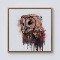 Warren Reed - Designer Tawny Owl Face Splashart Light Background Framed Canvas in Light Brown | Size: W16" x H16"