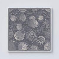 Warren Reed - Designer Sun & Moon in Grey Framed Canvas in Off-White | Size: w40 inch x h40 inch