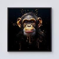 Warren Reed - Designer Splashart Cheeky Chimp Face Framed Canvas in Black | Size: W16" x H16"