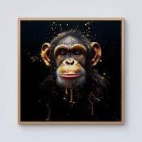 Warren Reed - Designer Splashart Cheeky Chimp Face Framed Canvas in Light Brown | Size: W16" x H16"