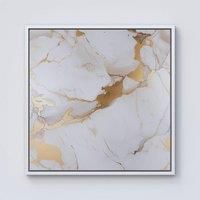 Warren Reed - Designer White Marble With Gold Framed Canvas in Off-White | Size: W16" x H16"