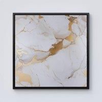 Warren Reed - Designer White Marble With Gold Framed Canvas in Black | Size: W16" x H16"