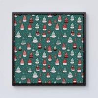 Warren Reed - Designer Hand Drawn Joyful Santa Hats Framed Canvas in Black | Size: W30" x H30"