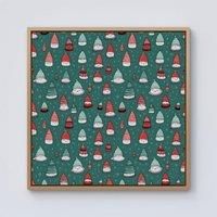 Warren Reed - Designer Hand Drawn Joyful Santa Hats Framed Canvas in Light Brown | Size: W30" x H30"