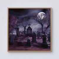 Warren Reed - Designer Witchs Moonlit Cemetery Design Framed Canvas in Light Brown | Size: w40 inch x h40 inch