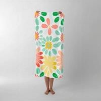 Green and Yellow Flowers Beach Towel