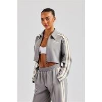 Taping Cropped Harrington Jacket - Grey