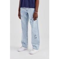 Mens Relaxed Fit Applique Denim Jean - Ice Blue