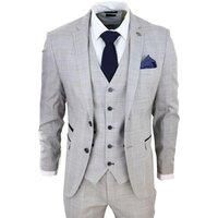 Infinity Leather Men's 3 Piece Tan Check Tailored Fit Suit in Grey | Size: 46R