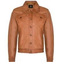 Infinity Leather Men's Trucker Slim Fit Leather Shirt Jeans Jacket in Tan | Size: Large