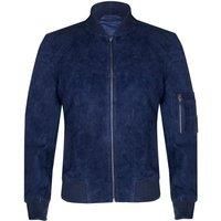 Infinity Leather Men's Suede Trucker Shirt Denim Leather Jacket in Navy | Size: Large