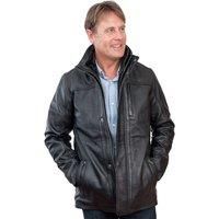 Men's Black Leather Classic Jacket Coat Mid Length Warm