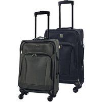 Infinity Leather Lightweight Suitcase 4 Wheel Luggage Travel Soft Cabin Bag in Grey