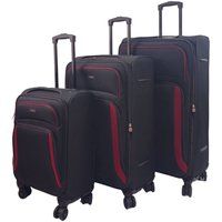 Black Soft Shell Suitcase 4 Wheel Luggage Set Travel Light Carry On Cabin Bag