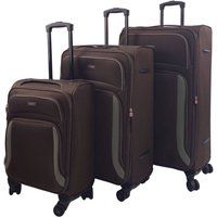 Brown Soft Shell Suitcase 4 Wheel Luggage Set Travel Light Carry On Cabin Bag