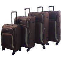 Brown Soft Shell Suitcase 4 Wheel Luggage Set Travel Light Carry On Cabin Bag