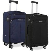 Infinity Leather Soft Cabin Suitcase 36.5 x 23.5 x 58 cm Nylon 900D Suitable Integrated TSA Lock for Easyjet, Ryanair, Wizzair in Black